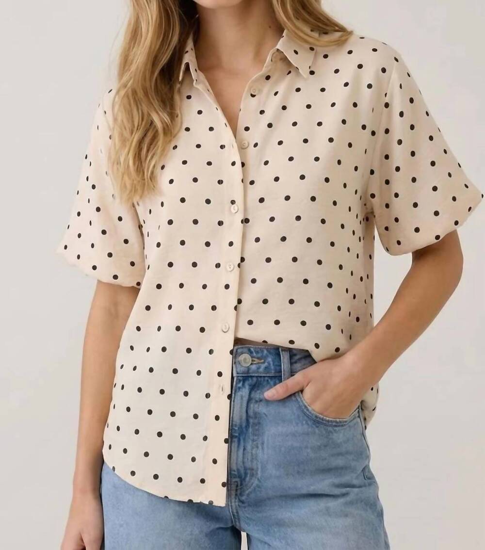 NEW DOE AND RAE polka dot bubble sleeve blouse in pattern